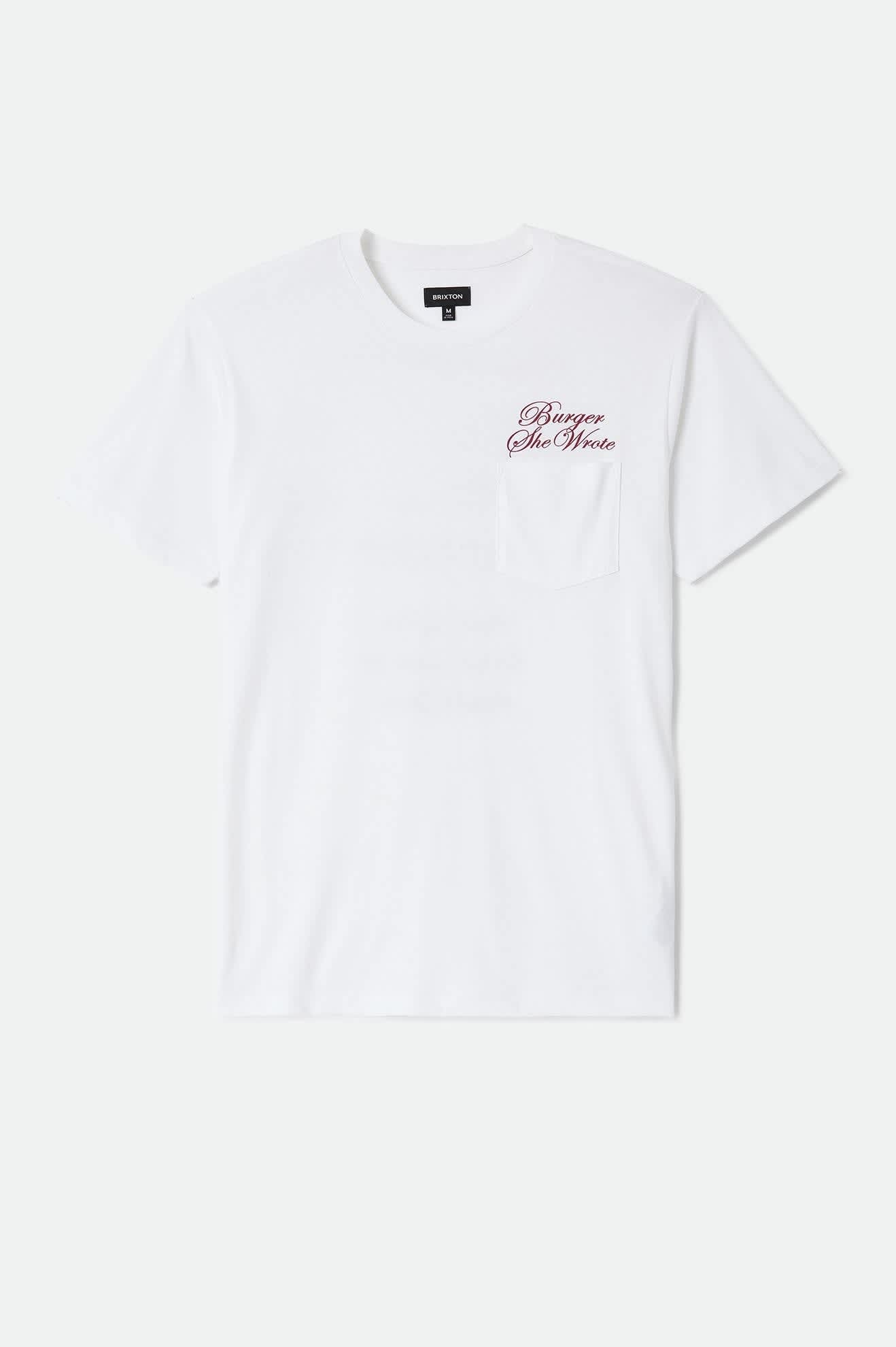 Men's Burger She Wrote Pocket T-Shirt in the color White - Front Product View
