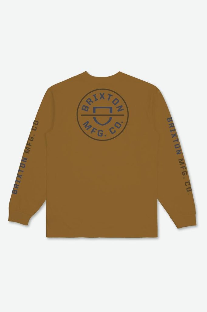 Brixton Crest L/S Tee  - Golden Brown/Washed Navy/Desert Palm