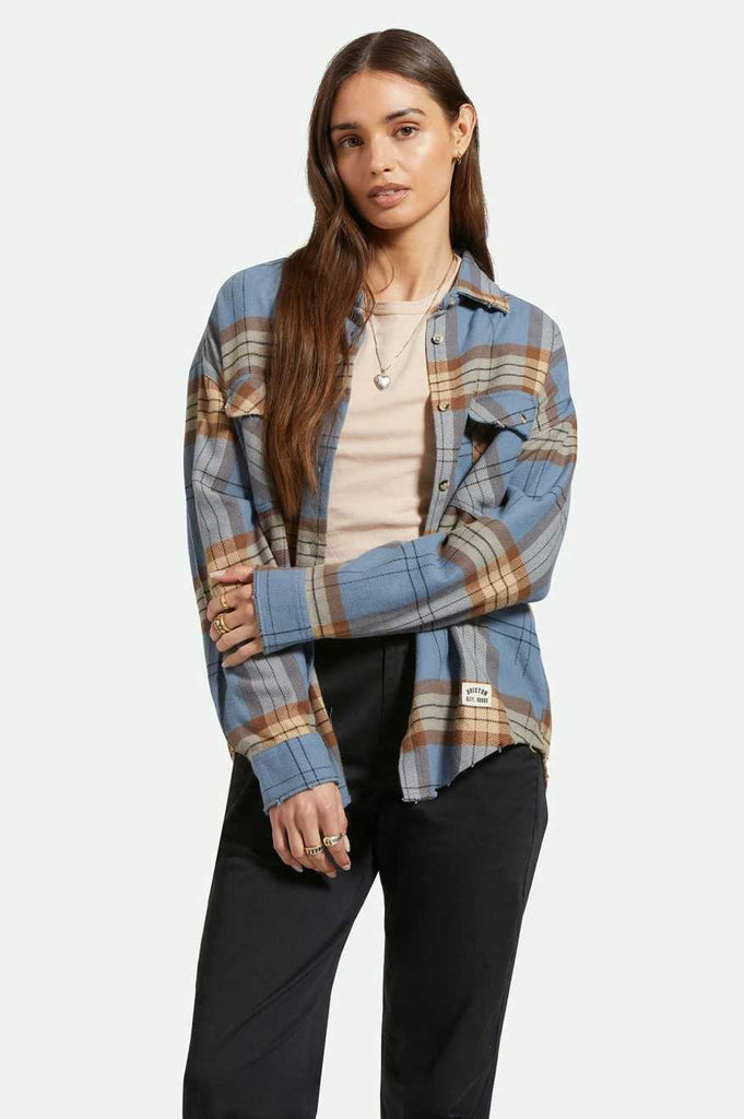 Brixton Bowery Women's Classic L/S Flannel - Flint Blue/Pinecone Brown Plaid