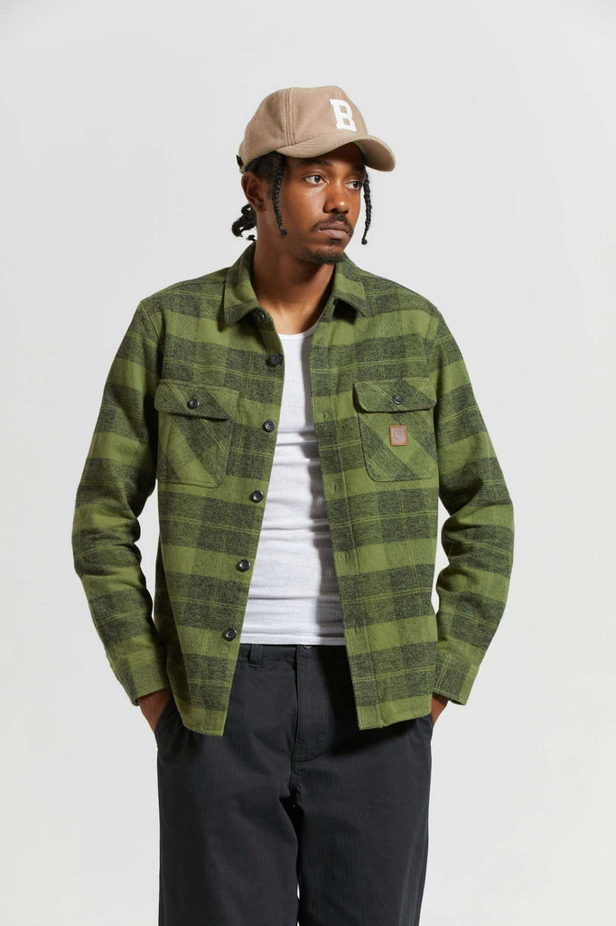 Men's Fit, front | Bowery Heavyweight L/S Flannel - Cypress Green/ Black