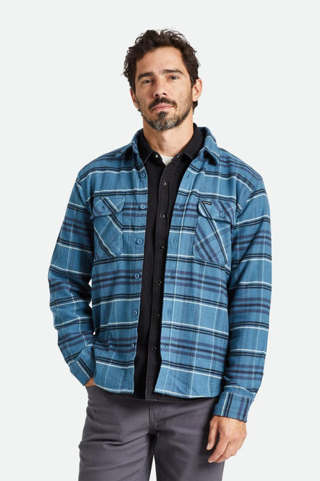 Bowery Stretch Water Resistant L/S Flannel - Ocean Blue/Washed Navy/Mineral Grey