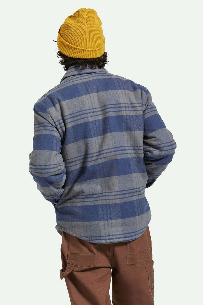 Men's Back Fit Image | Durham Sherpa Lined Jacket - Washed Navy/Beige Plaid