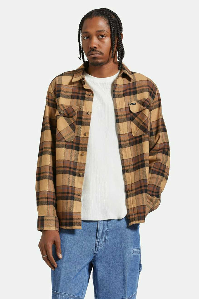 Brixton Bowery L/S Flannel - Tigerʼs Eye/Pinecone Brown/Washed Black