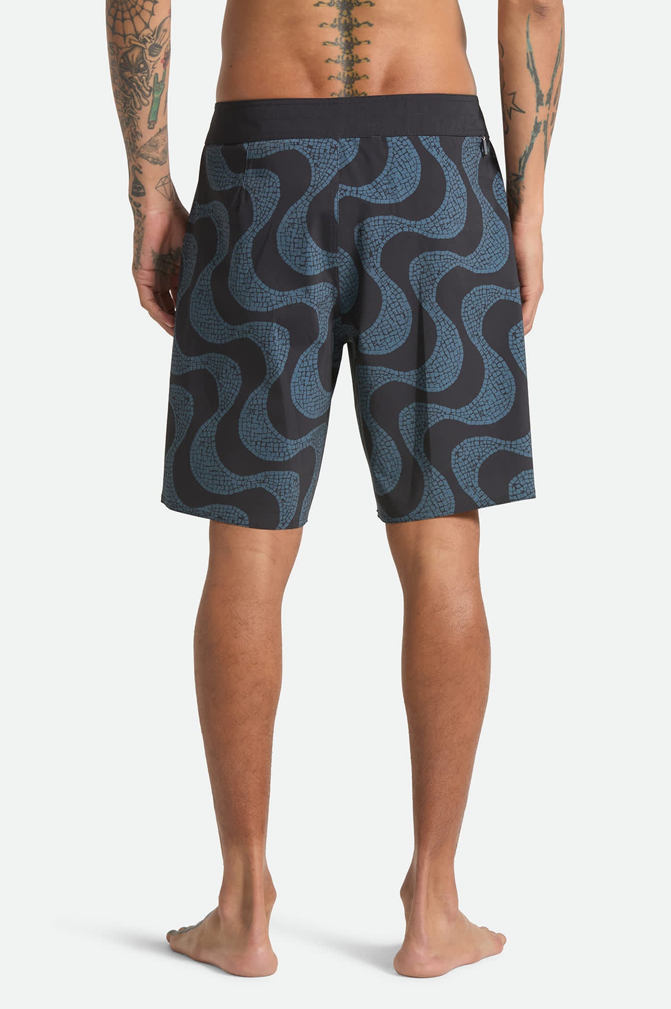 Men's Blitz Boardshort 19" in the color Black/Future Grey Warped Tile - Men's Back View