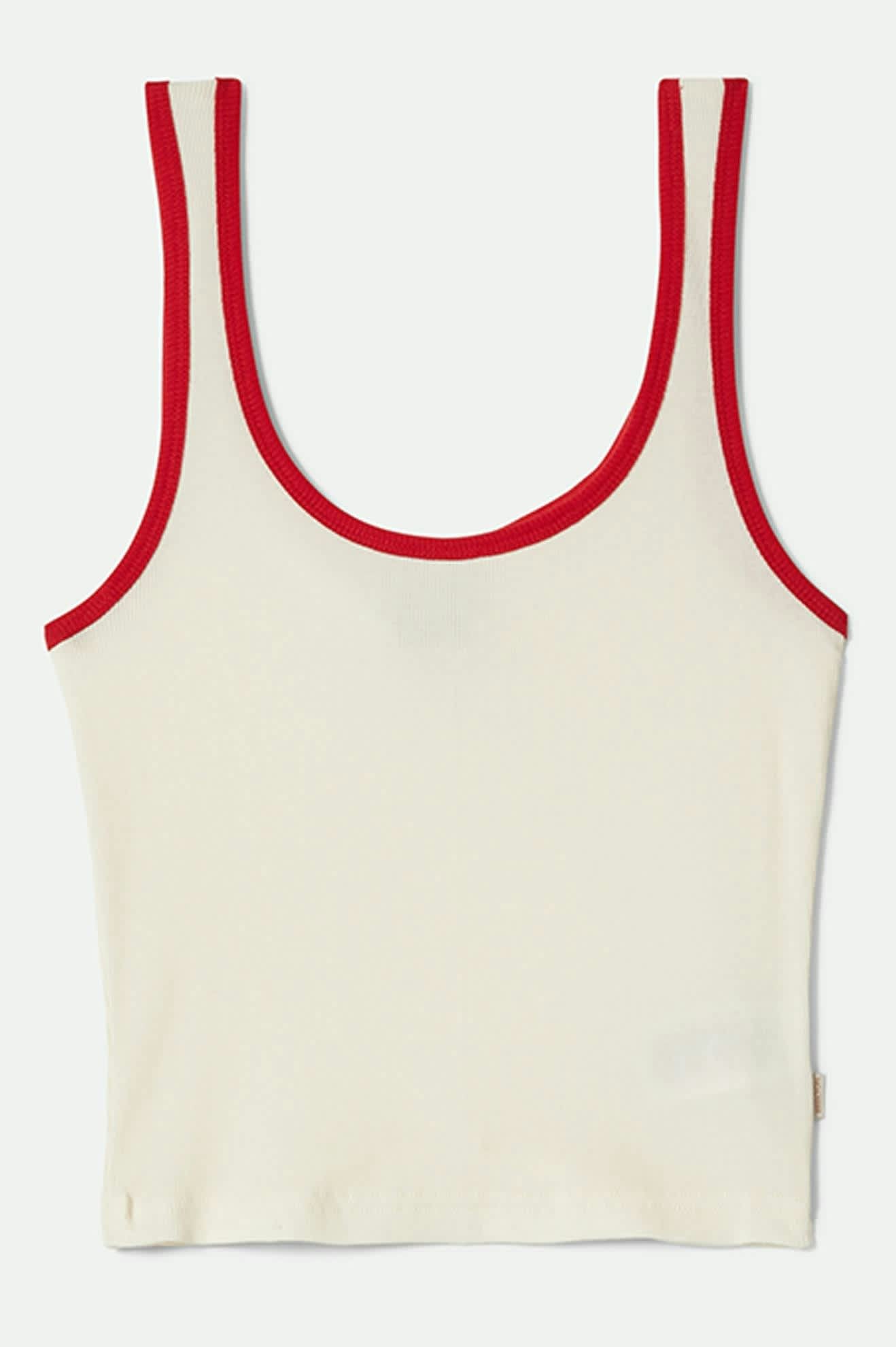 Women's Ringer Organic A-Tank in the color Off White/Crimson - Front Product View