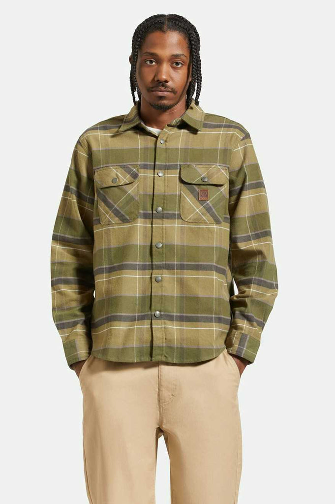 Brixton Builders Bowery Stretch Water Resistant L/S Flannel - Dill/Olive Surplus/Washed Black