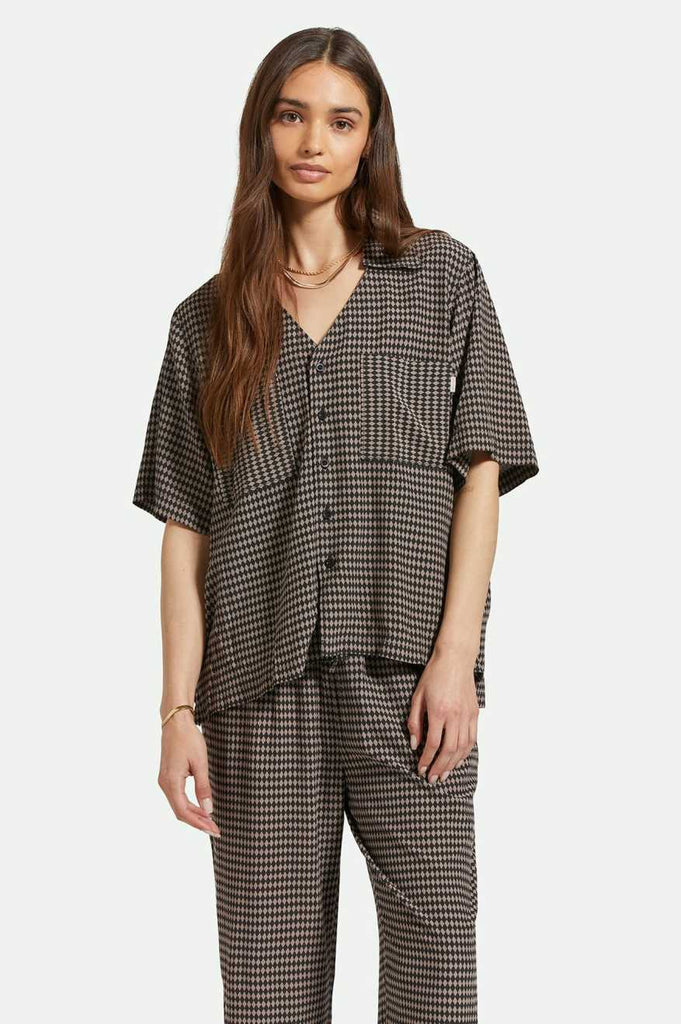 Brixton Hudson Lounge S/S Woven Shirt - Washed Black/Cinder Grey Diamond Check