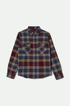 Men's Bowery L/S Flannel in the color Mood Indigo/Port/Saffron - Front Product View