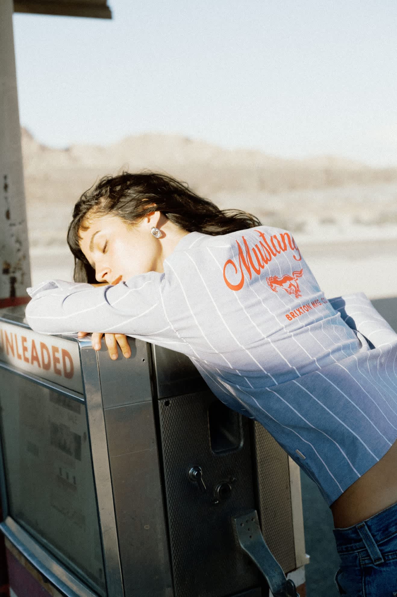 Women's Ford Mustang Sally Shirt in the color Blue Chambray/Stripe - Women's Lifestyle image
