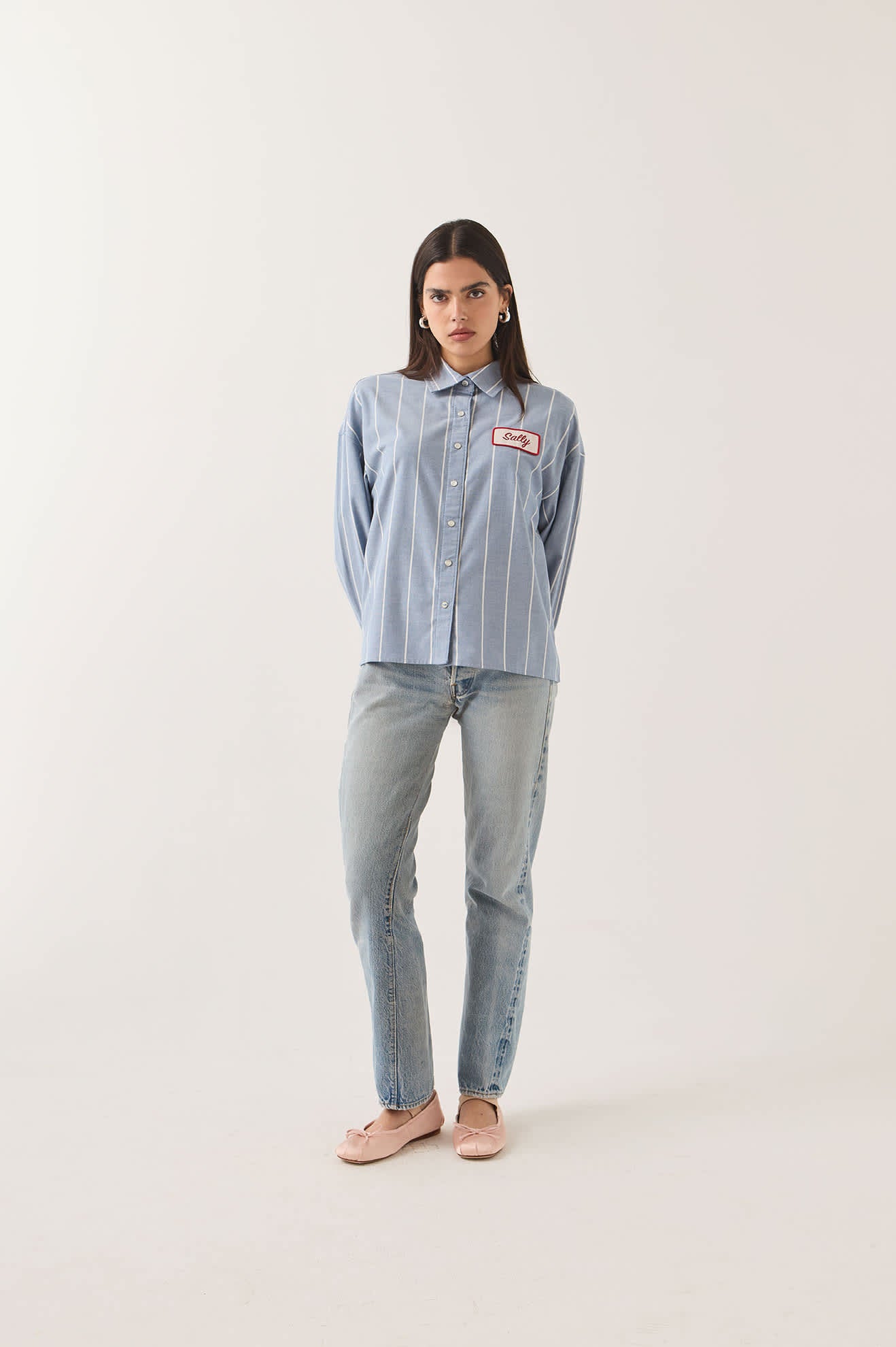 Women's Ford Mustang Sally Shirt in the color Blue Chambray/Stripe - Women's Front View
