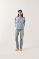 Women's Ford Mustang Sally Shirt in the color Blue Chambray/Stripe - Women's Front View