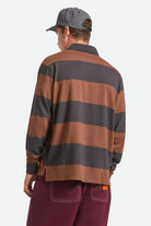 Men's Union Heavyweight Rugby Polo in the color Washed Black/Pinecown Brown - Men's Back View