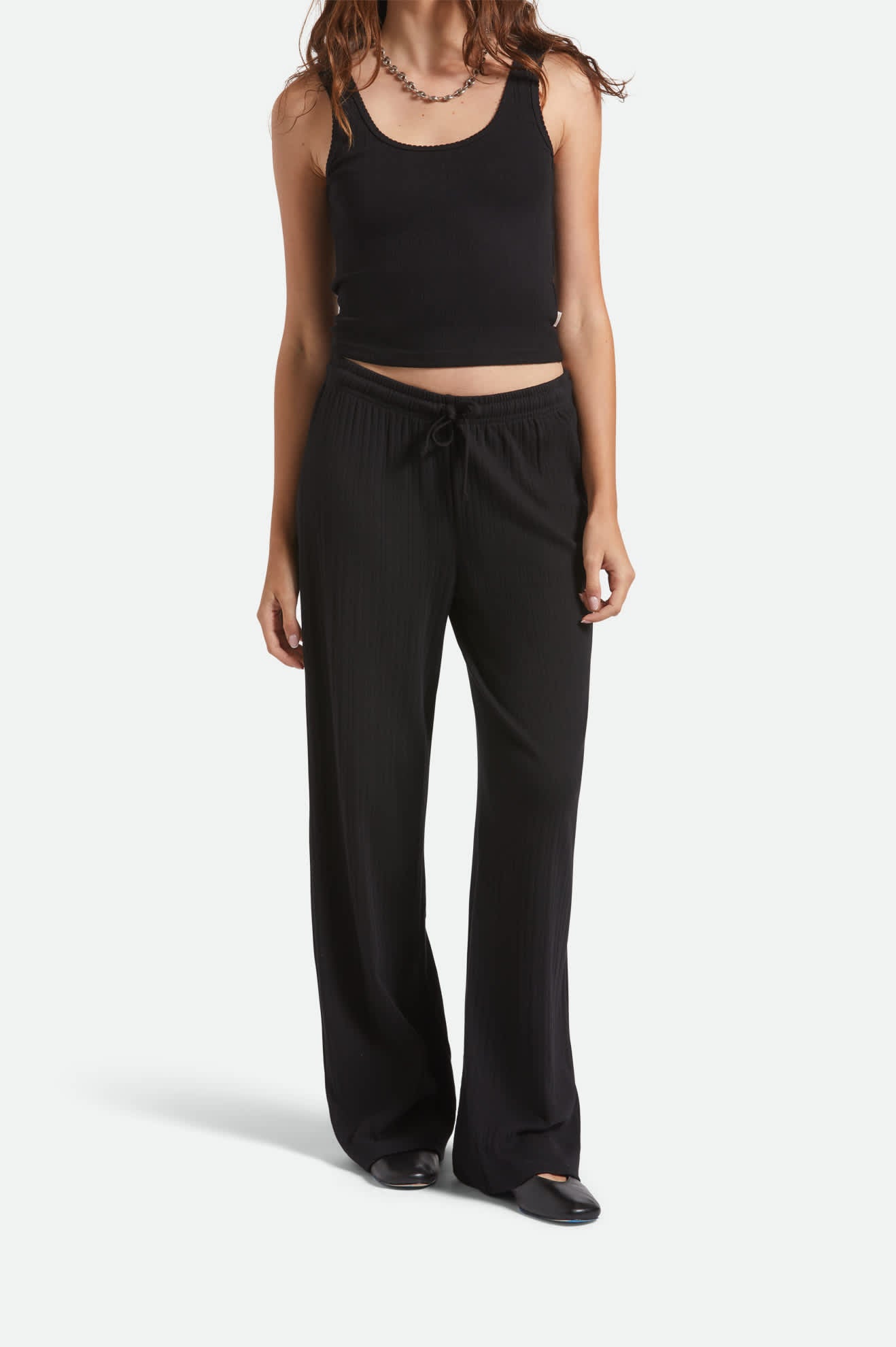 Women's Pointelle Lounge Pant in the color Black - Women's Front View