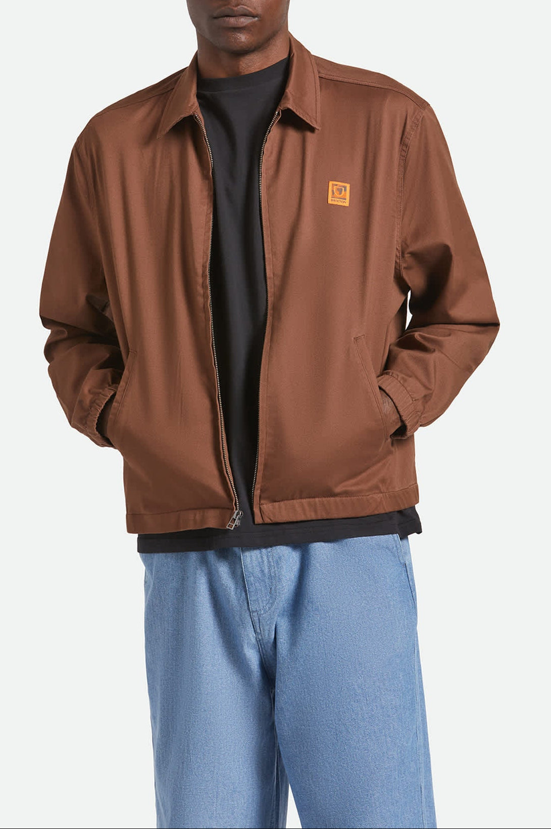 Men's Union Relaxed Harrington Jacket in the color Pinecone Brown - Men's Front View