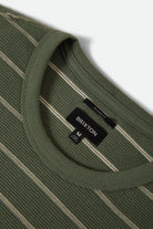 Men's Parsons Stripped Pique Boxy T-Shirt in the color Dark Olive/Whitecap - Additional Laydown image
