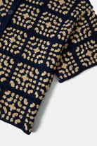 Women's Crochet S/S Button Down in the color Mood Indigo/Off White - Additional Laydown image