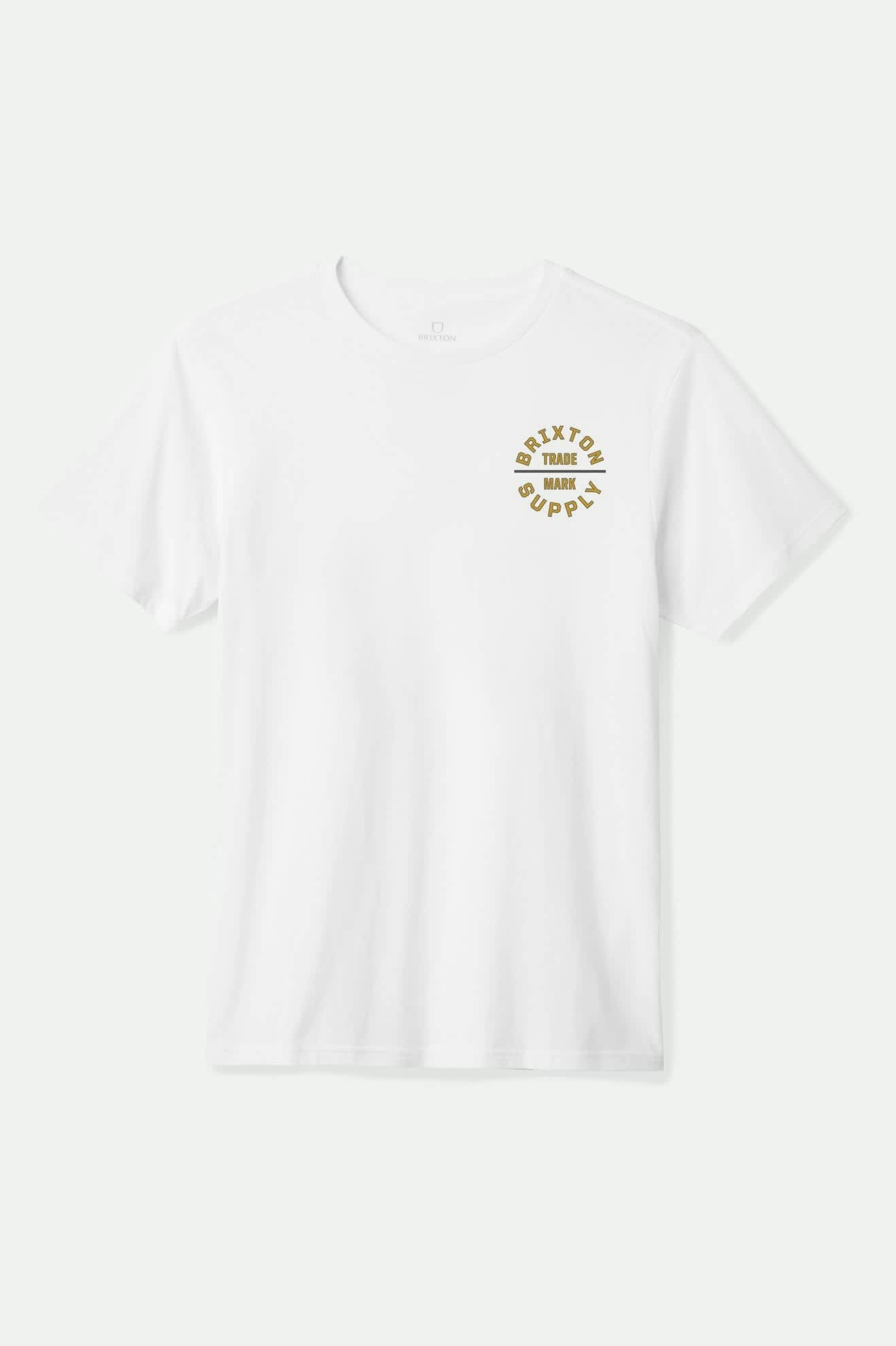 Men's Oath V S/S Standard T-Shirt in the color White/Mustard/Charcoal - Front Product View