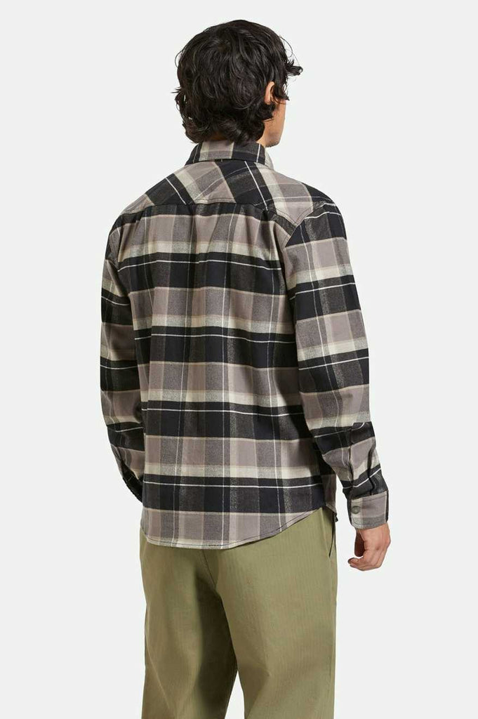 Men's Back Fit Image | Builders Bowery Stretch Water Resistant L/S Flannel - Black/Charcoal/Beige