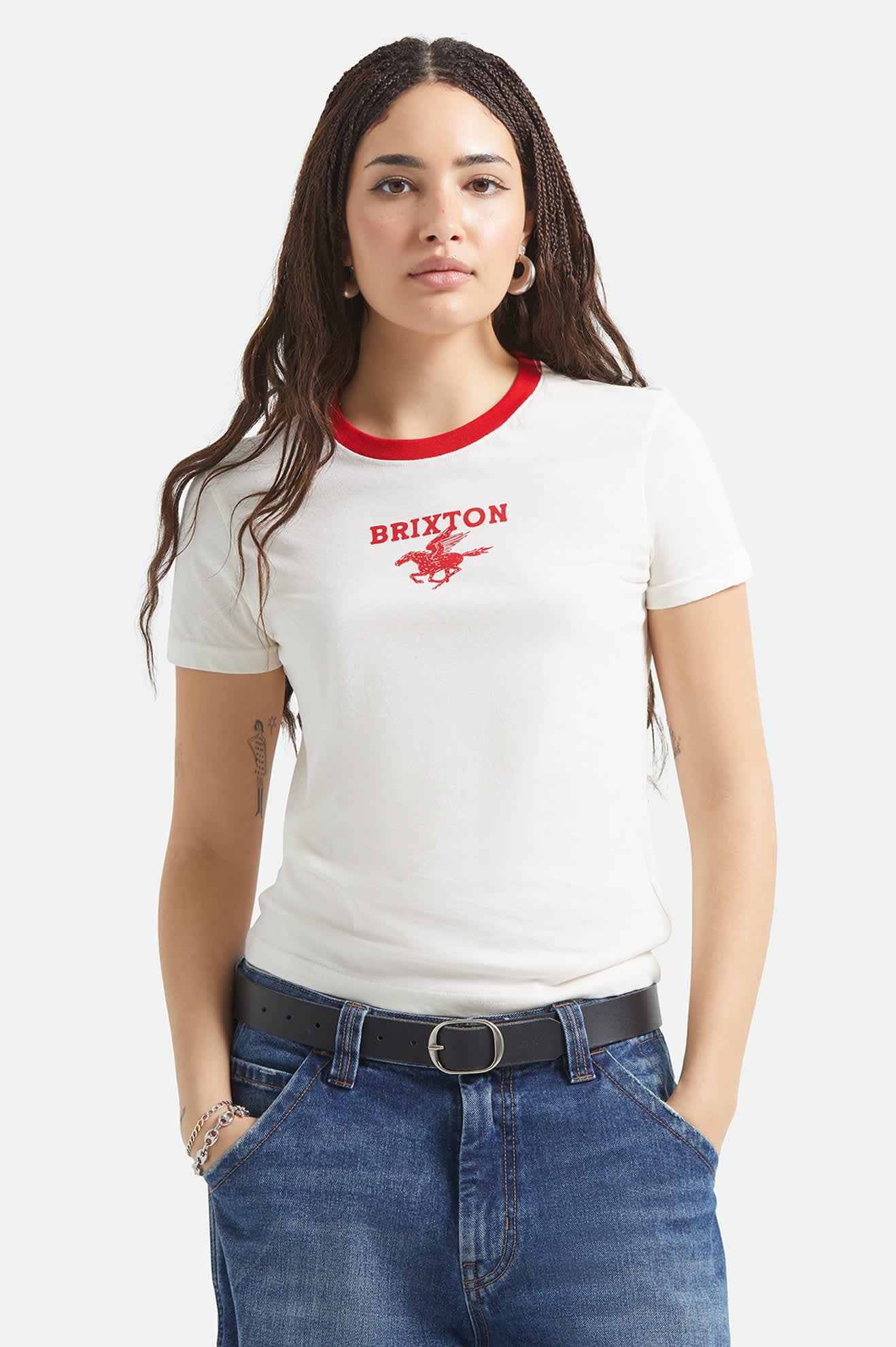 Women's Pegasus Slim Crew T-Shirt in the color Vintage White - Additional Fit image