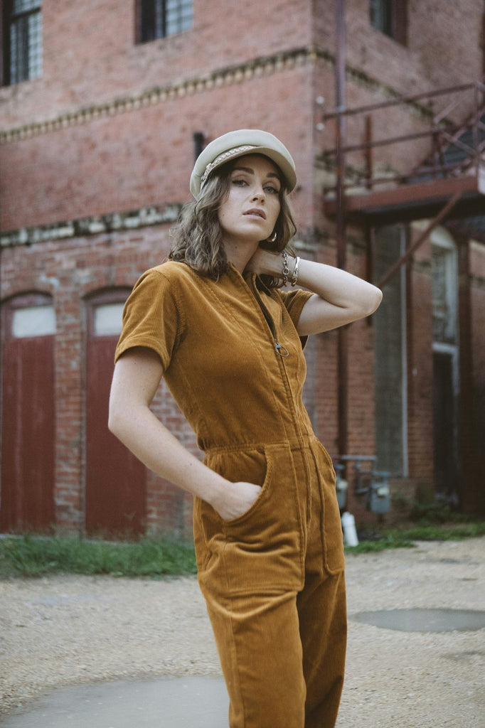 Brixton Utility Jumpsuit - Golden Brown Cord