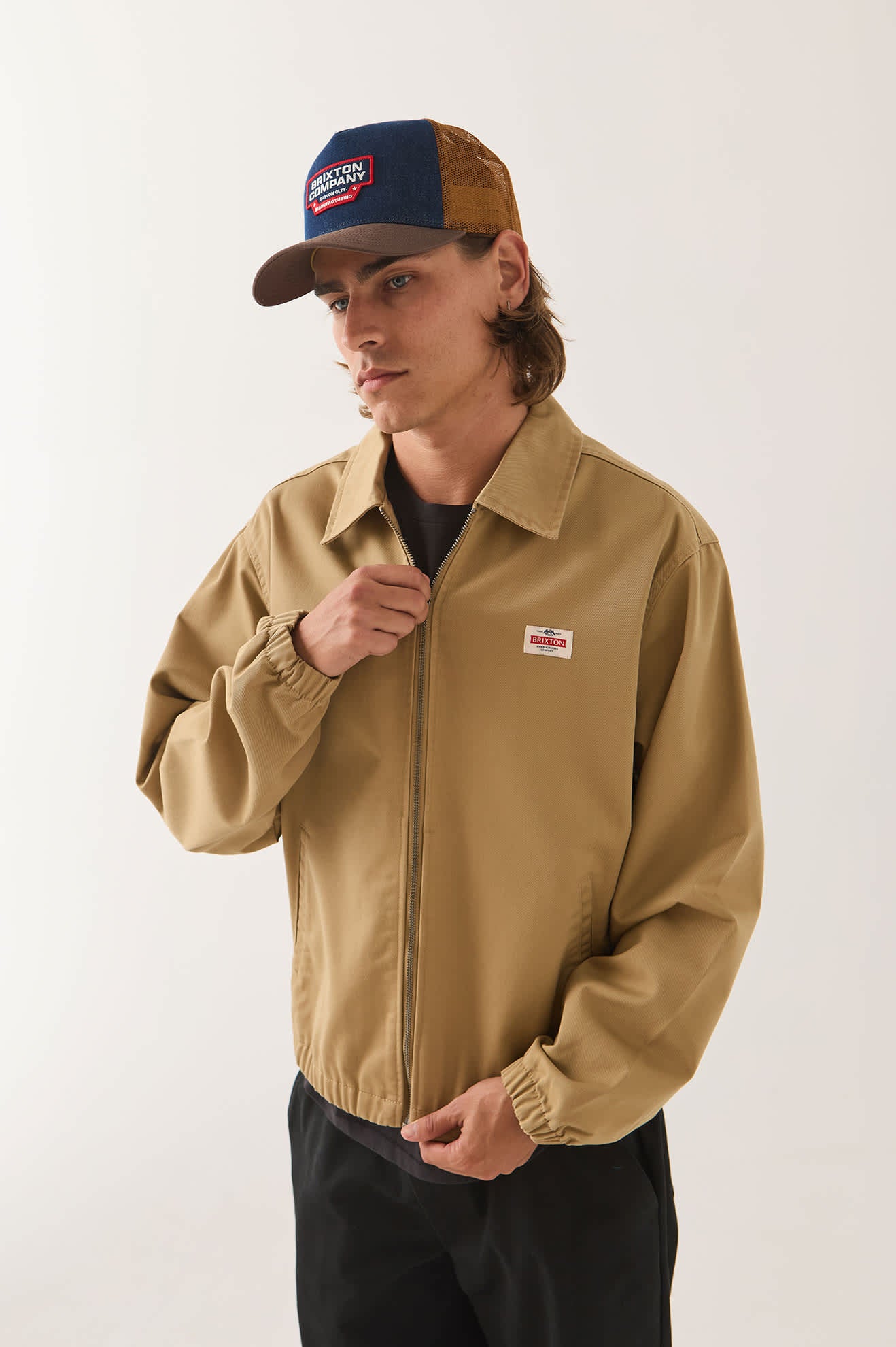 Men's Trademark Lightweight Garage Zip Jacket in the color British Khaki - Additional Fit image