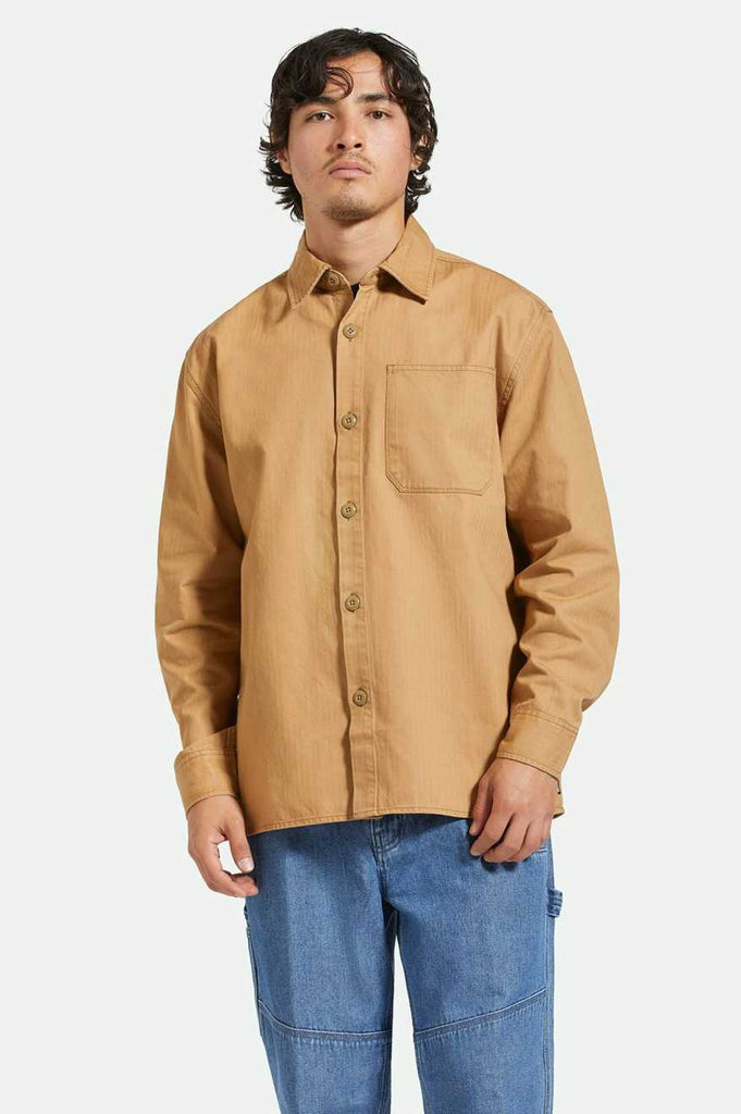 Brixton Selden L/S Overshirt - Tobacco Brown Worn Wash