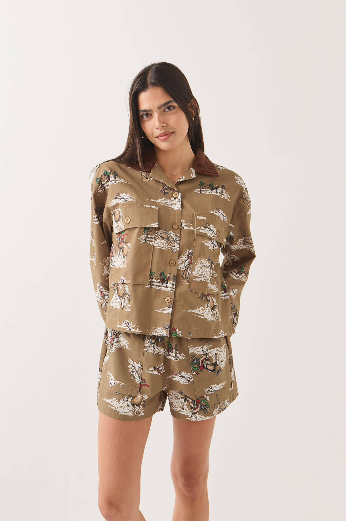 Women's Utopia Overshirt in the color Mid Century Cowboy Print - Additional Fit image