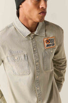Men's 76 Mechanics Shirt in the color Navy/Off White Hickory Stripe - Additional Fit image