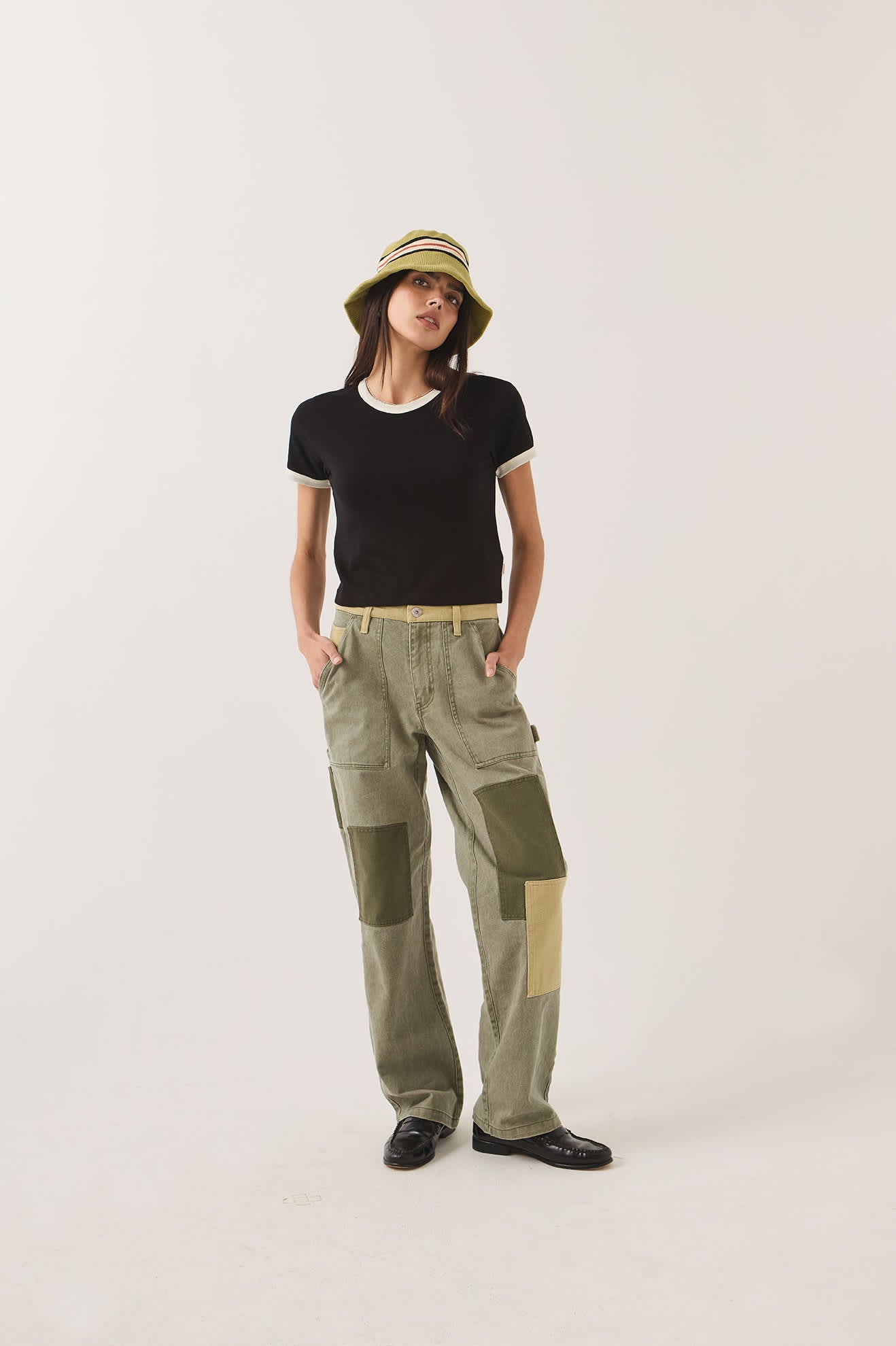 Women's Essex Patchwork Painter Pant in the color Denim Patchwork - Women's Front View