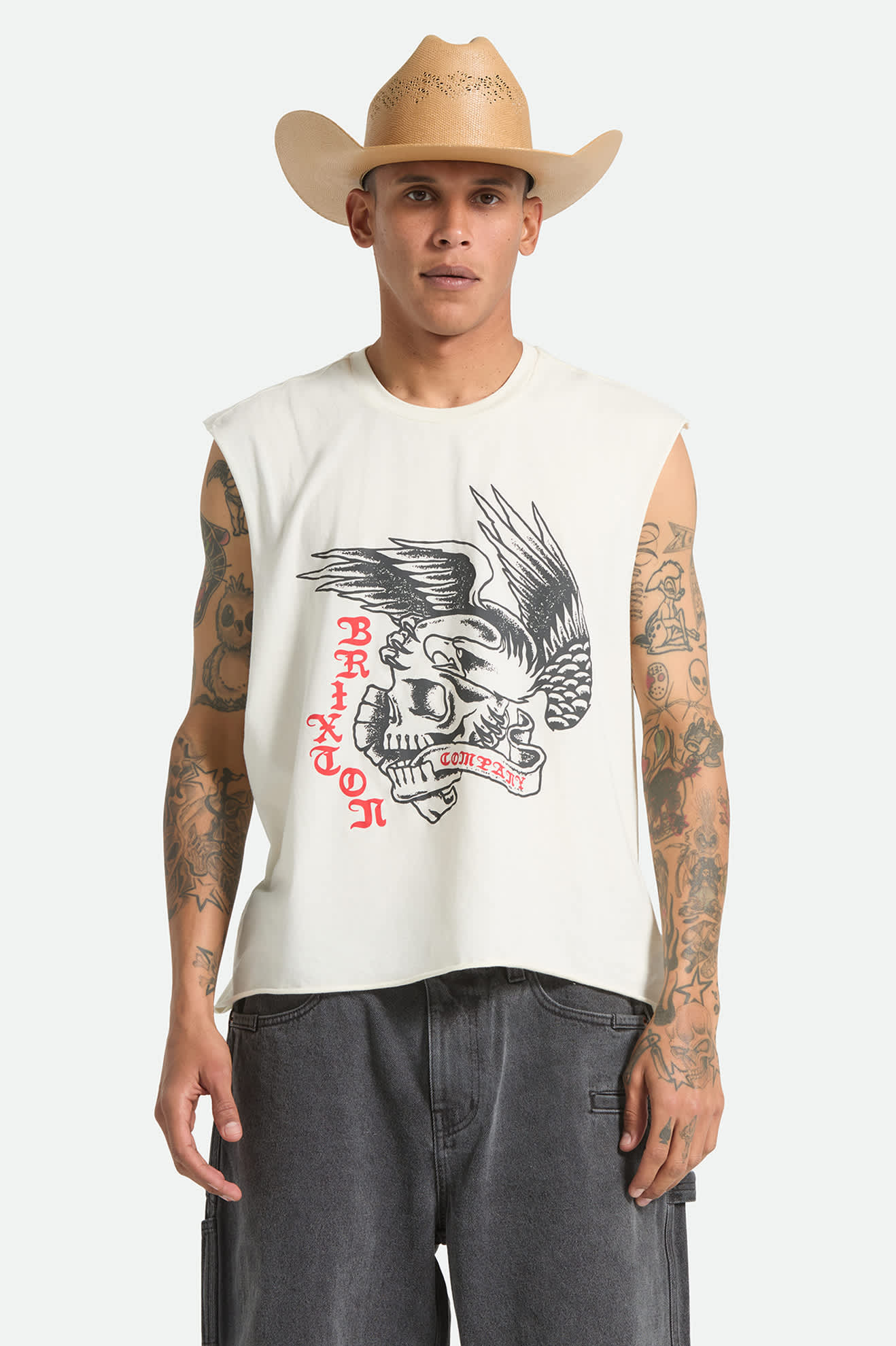 Men's Wolcott Worn In Boxy Muscle Tank in the color Off White - Men's Front View