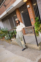 Women's Essex Patchwork Painter Pant in the color Vintage Olive Patchwork - Women's Lifestyle image