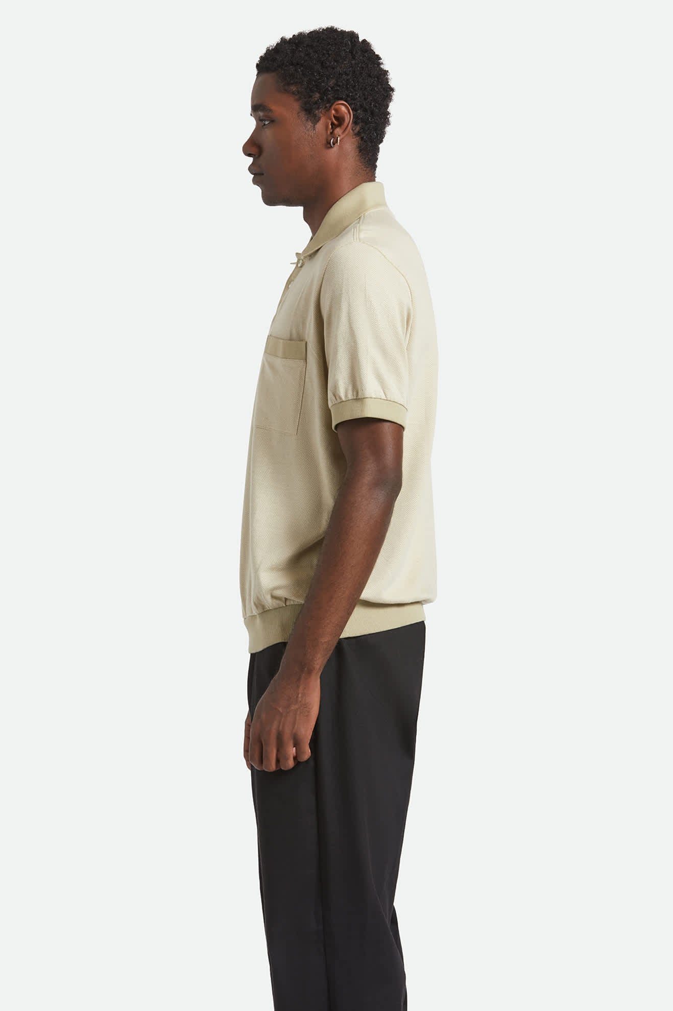 Men's Weekend Herringbone S/S Polo in the color Whitecap/Elm - Men's Side View