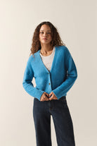 Women's Town Cardigan in the color Electric Indigo - Women's Front View
