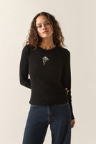 Women's La Rosa Waffle Knit Top in the color Black - Women's Front View