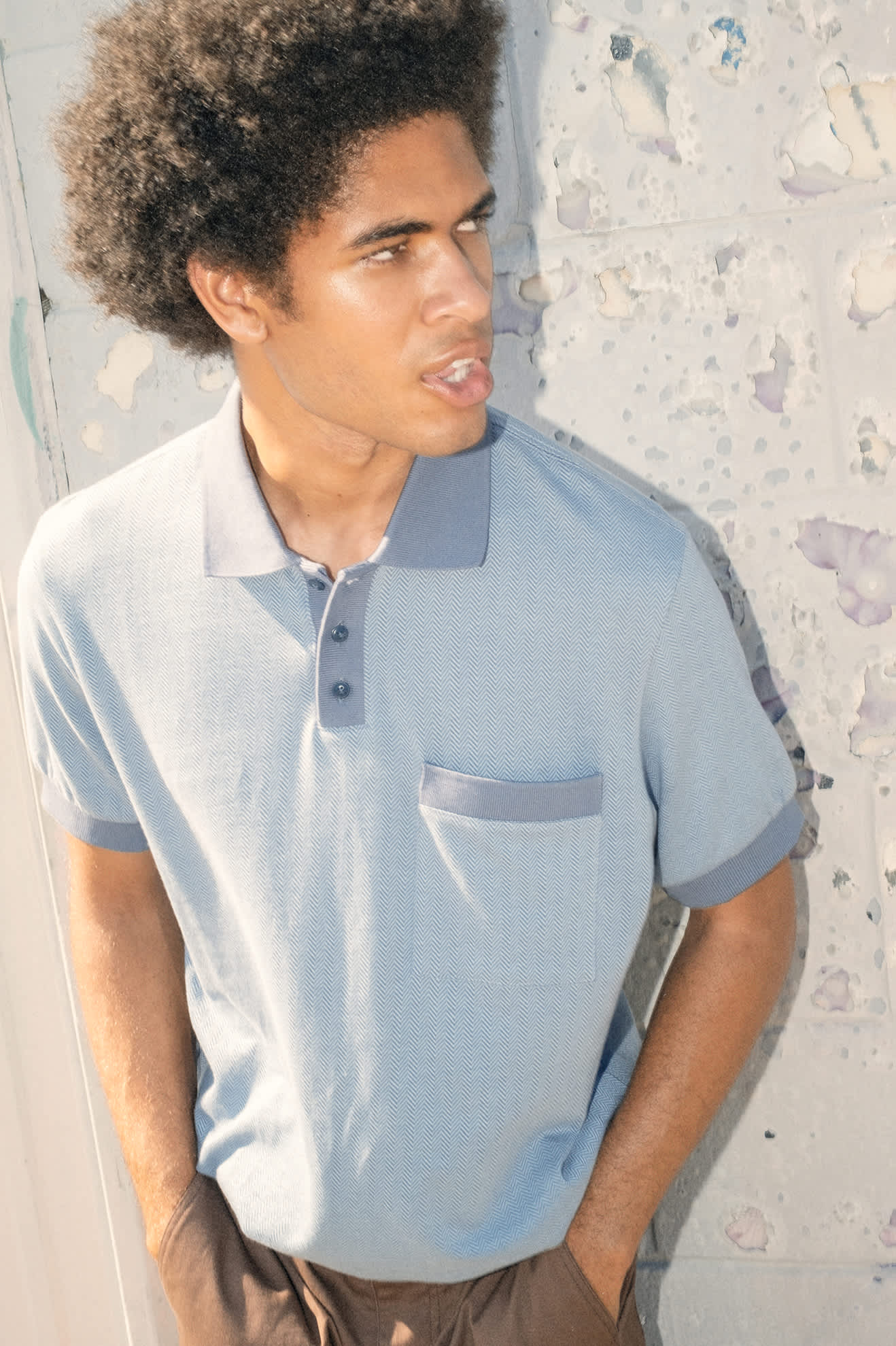 Men's Weekend Herringbone S/S Polo in the color Borrow Blue/Berring Sea - Men's Lifestyle image