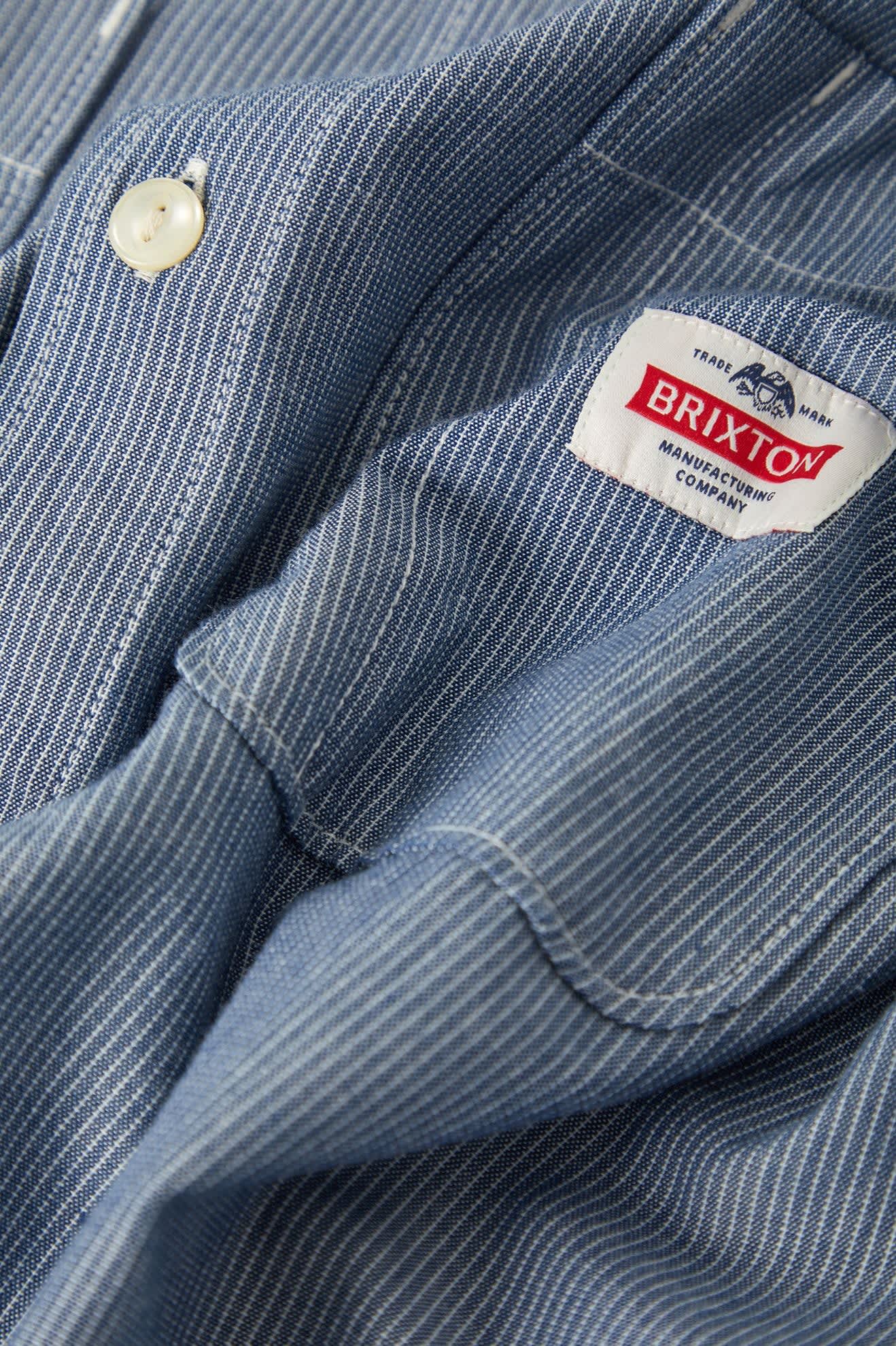 Men's Trademark Long Sleeve Shirt in the color Blue Chambray Micro Stripe - Additional Laydown image