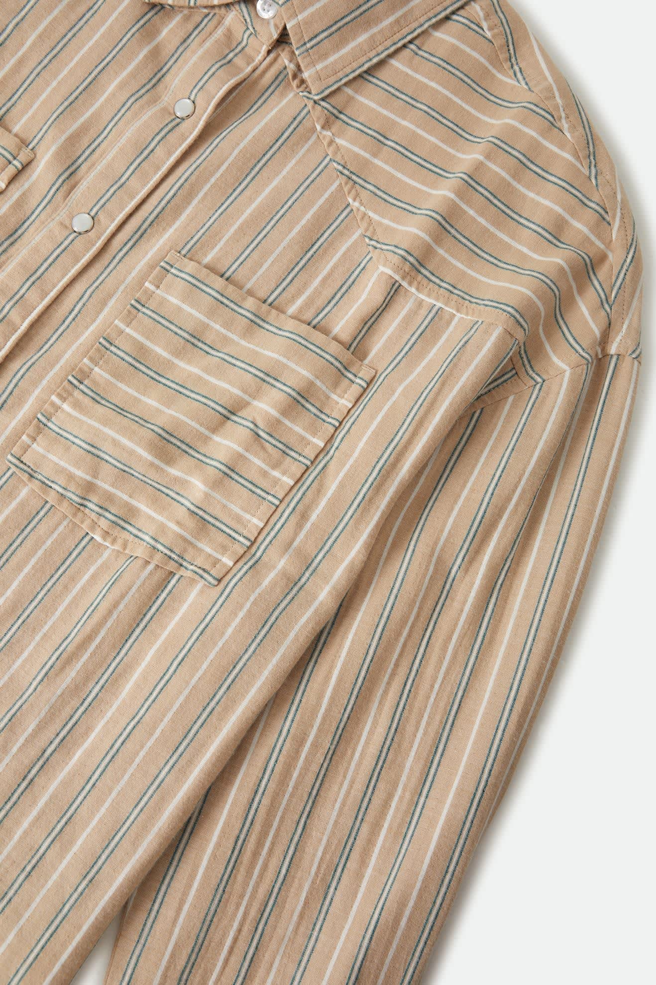 Women's Wayne Women's Shirt in the color Sand Stripe - Additional Laydown image