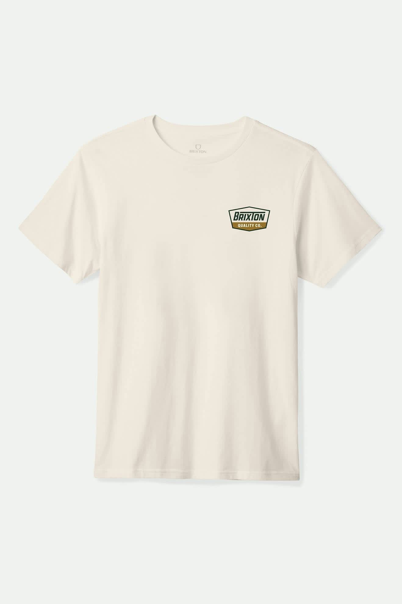 Men's Regal S/S Standard T-Shirt in the color Cream/Dark Green/Metal Bronze - Front Product View
