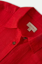 Women's East Side Boxy L/S Button Down in the color Crimson - Additional Laydown image