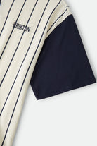 Men's Boxy Baseball T-Shirt in the color Off White Stripe/Washed Navy - Additional Laydown image