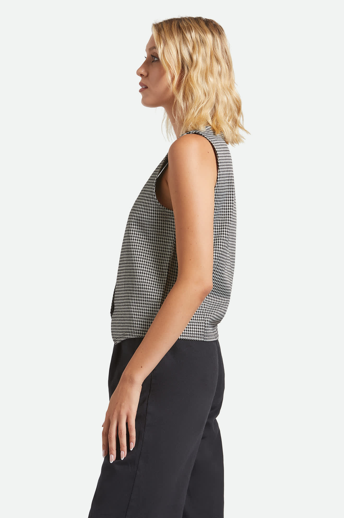 Women's Houndstooth Leisure Vest in the color Winter White/Black - Women's Side View