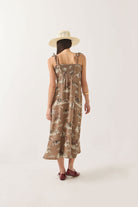 Women's The Tie Dress in the color Mid Century Cowboy Print - Women's Back View