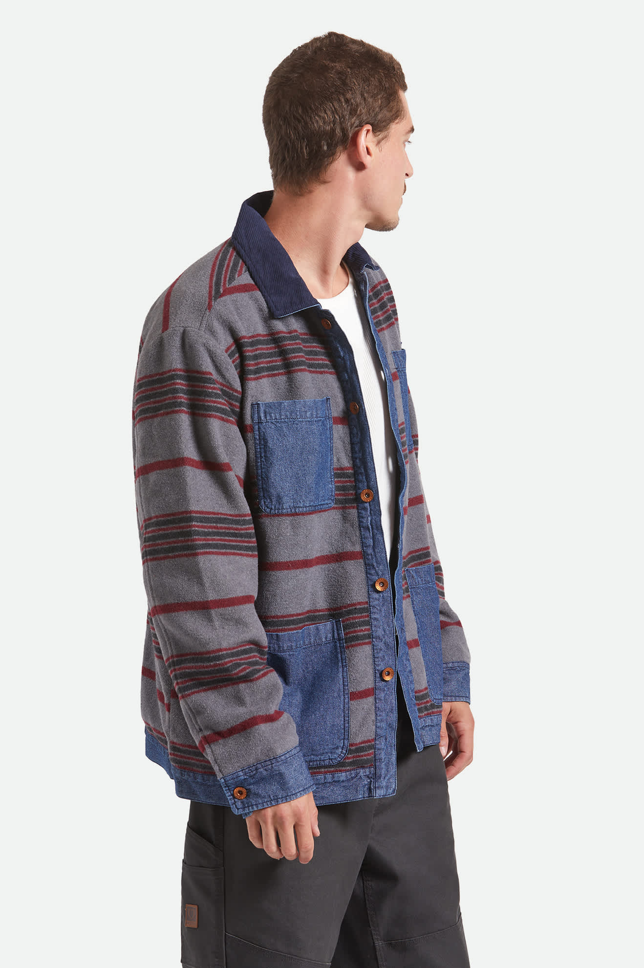 Men's Altered Threads Chore Coat in the color Medium Wash Denim - Women's Back View