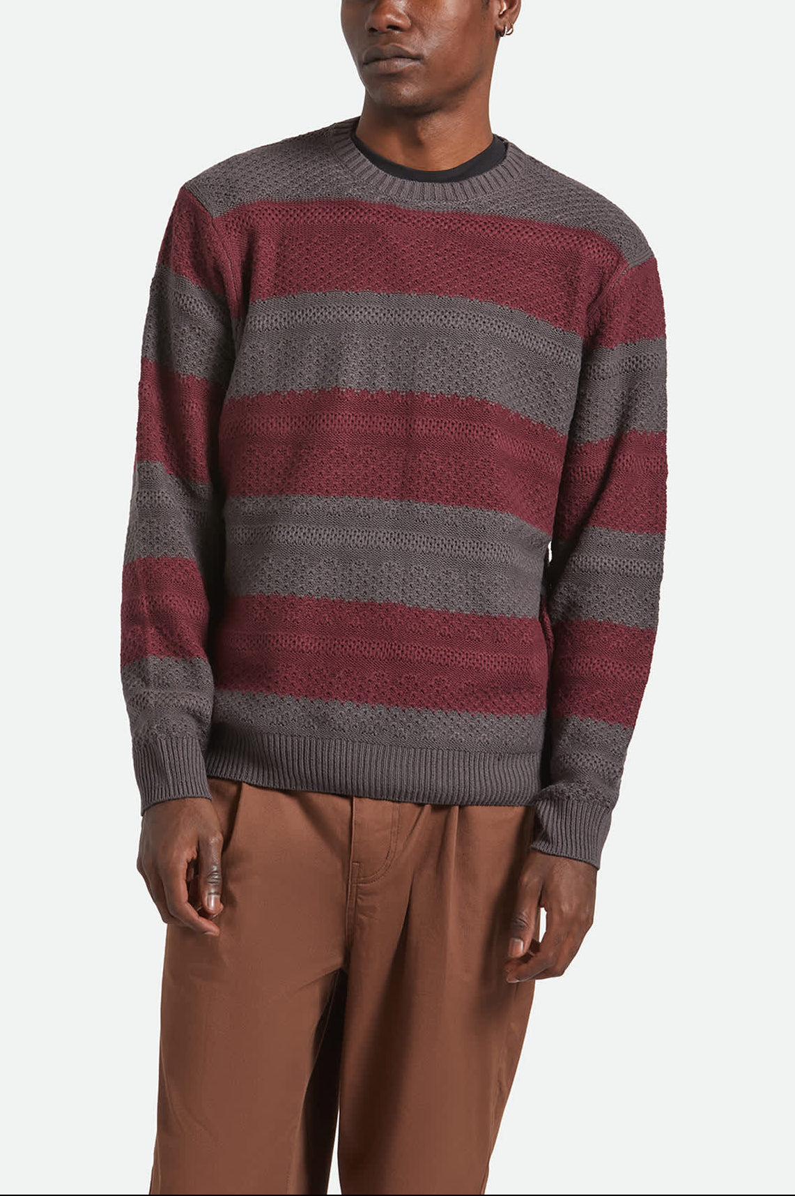 Men's Midnight Crew Sweater in the color Black/Port Stripe - Men's Front View
