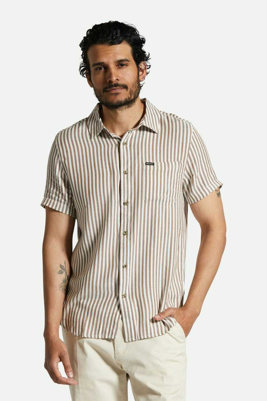 Charter Herringbone Stripe S/S Woven Shirt - Off White/Bison