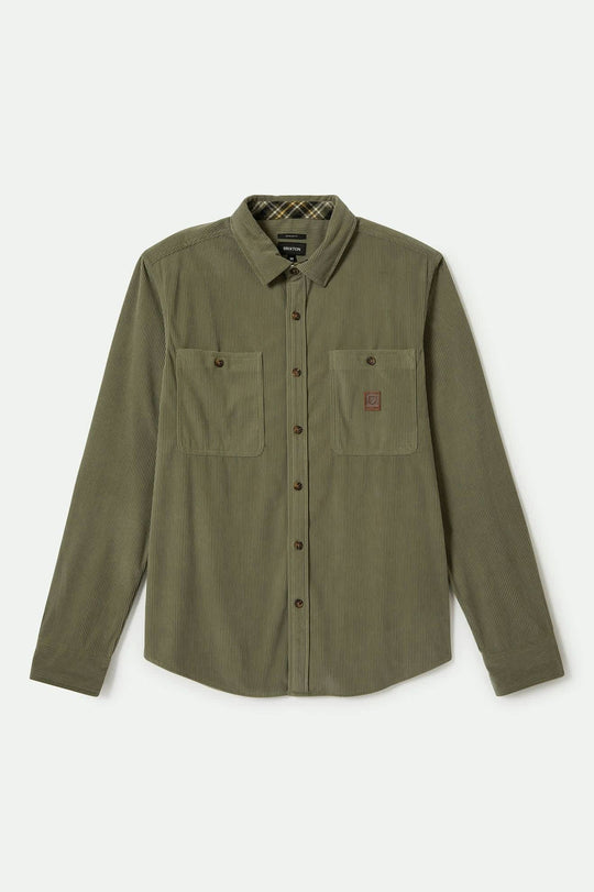 Men's The Field Corduroy L/S Overshirt in the color Military Olive - Front Product View