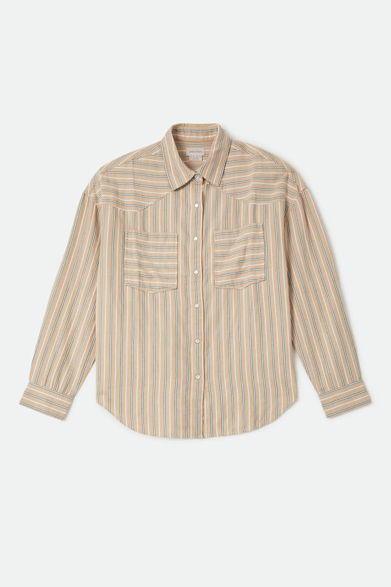 Women's Wayne Women's Shirt in the color Sand Stripe - Front Product View