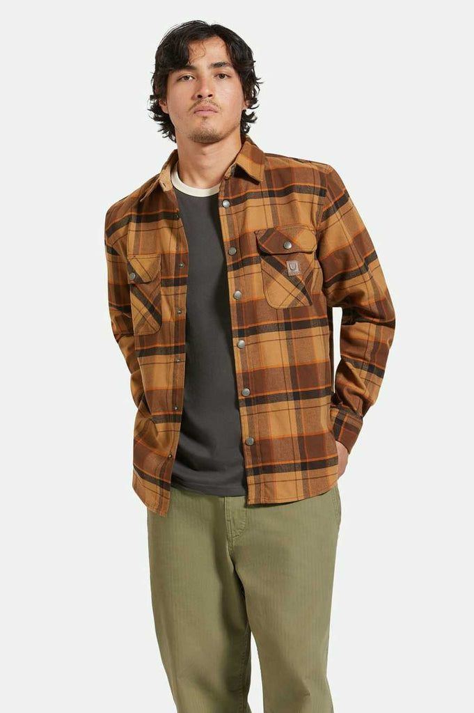 Brixton Builders Bowery Stretch Water Resistant L/S Flannel - Burro Brown/Pinecone Brown/Black