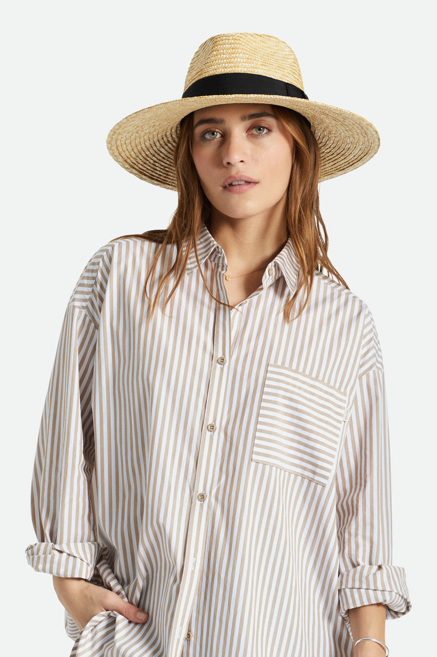 Women s Joanna Wide Brim Straw Fedora Hat Honey Brixton Canada