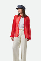 Women's East Side Boxy L/S Button Down in the color Crimson - Additional Fit image